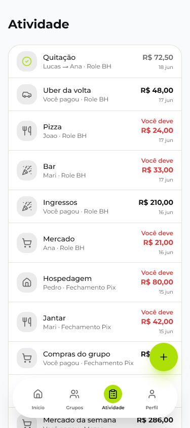 Tela do Pagae mostrando varias despesas no grupo